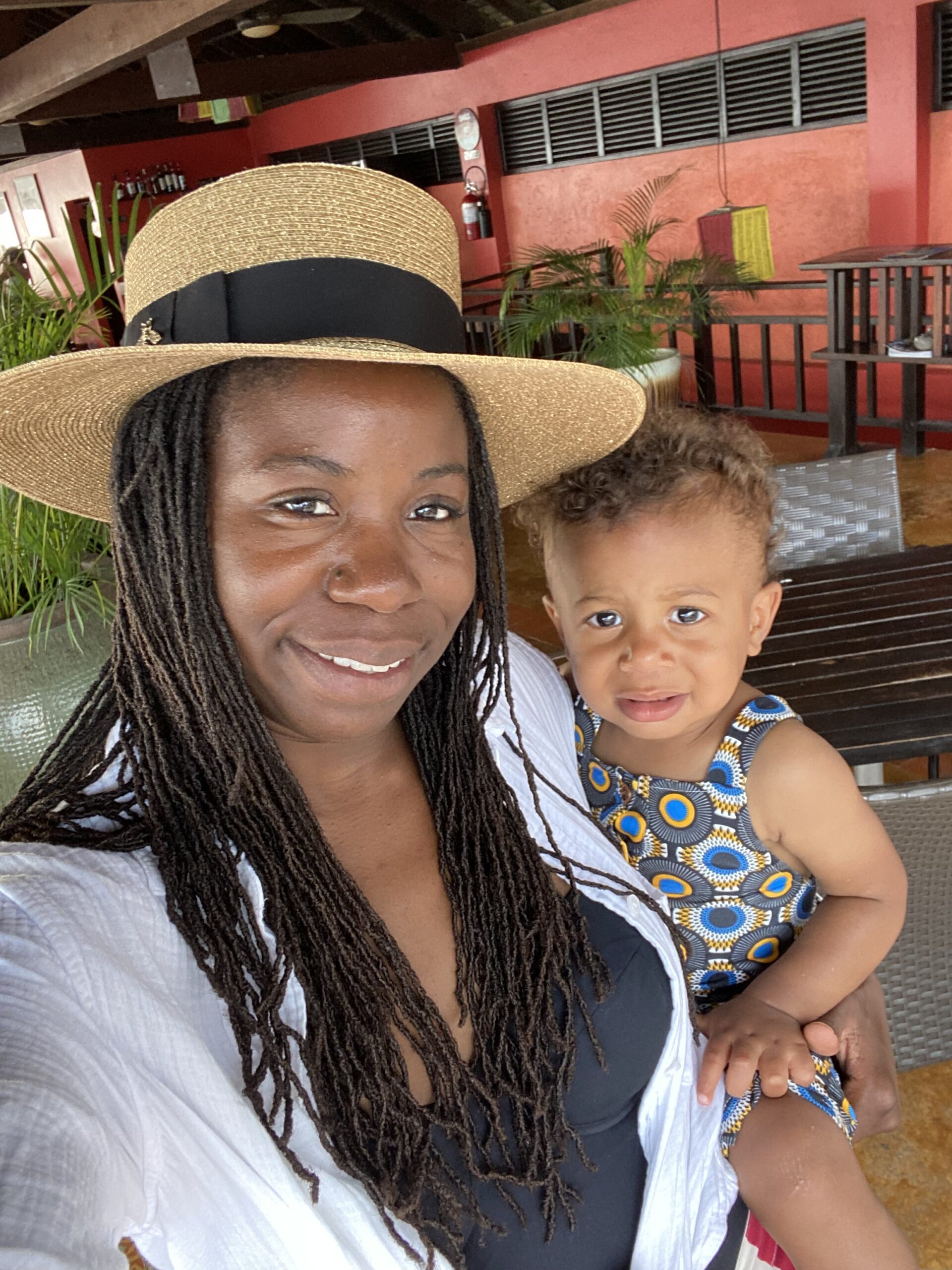 Mother and son at a Jamaican resort