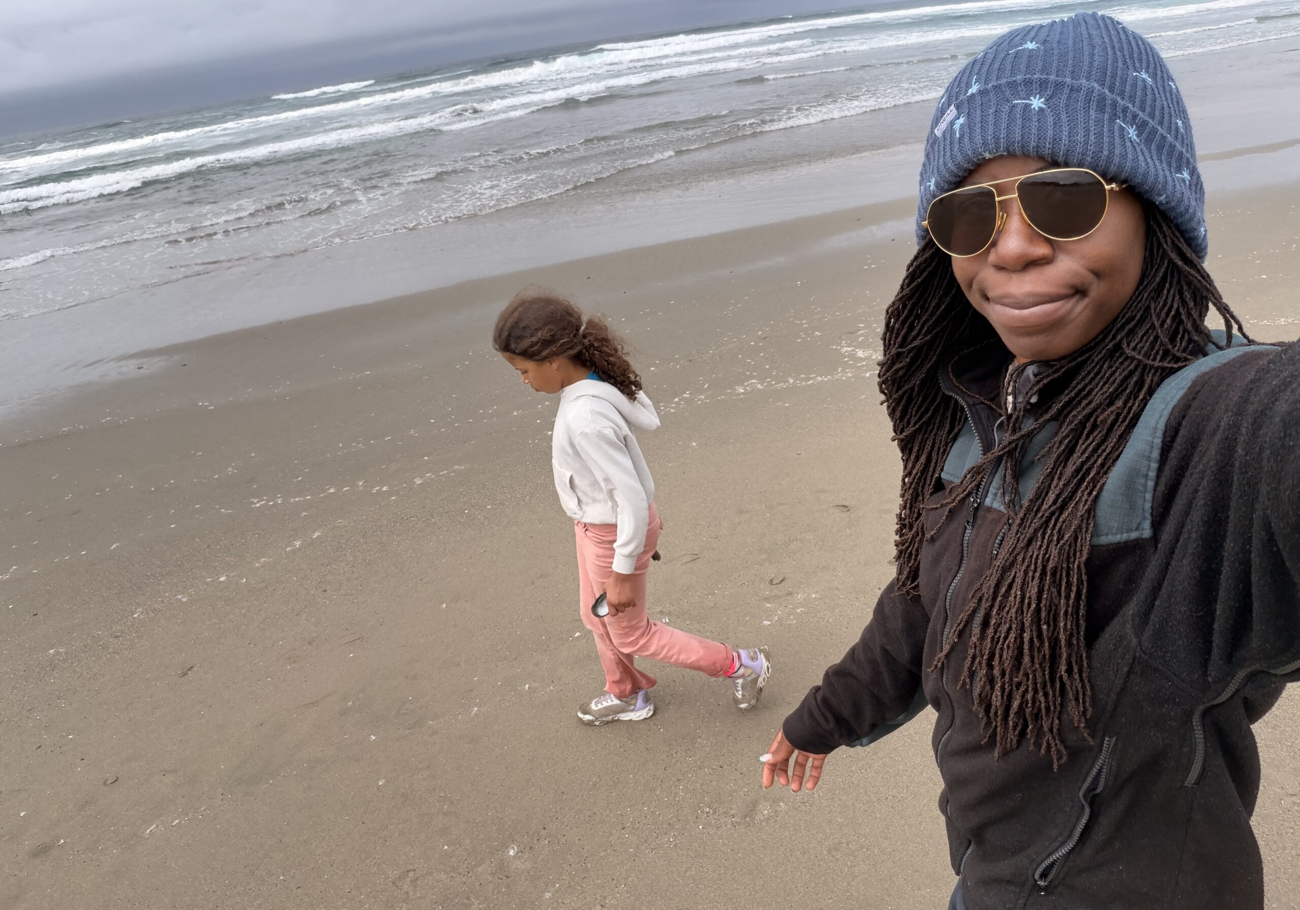 Mother and Daughter walking on Bodega Dunes Beach